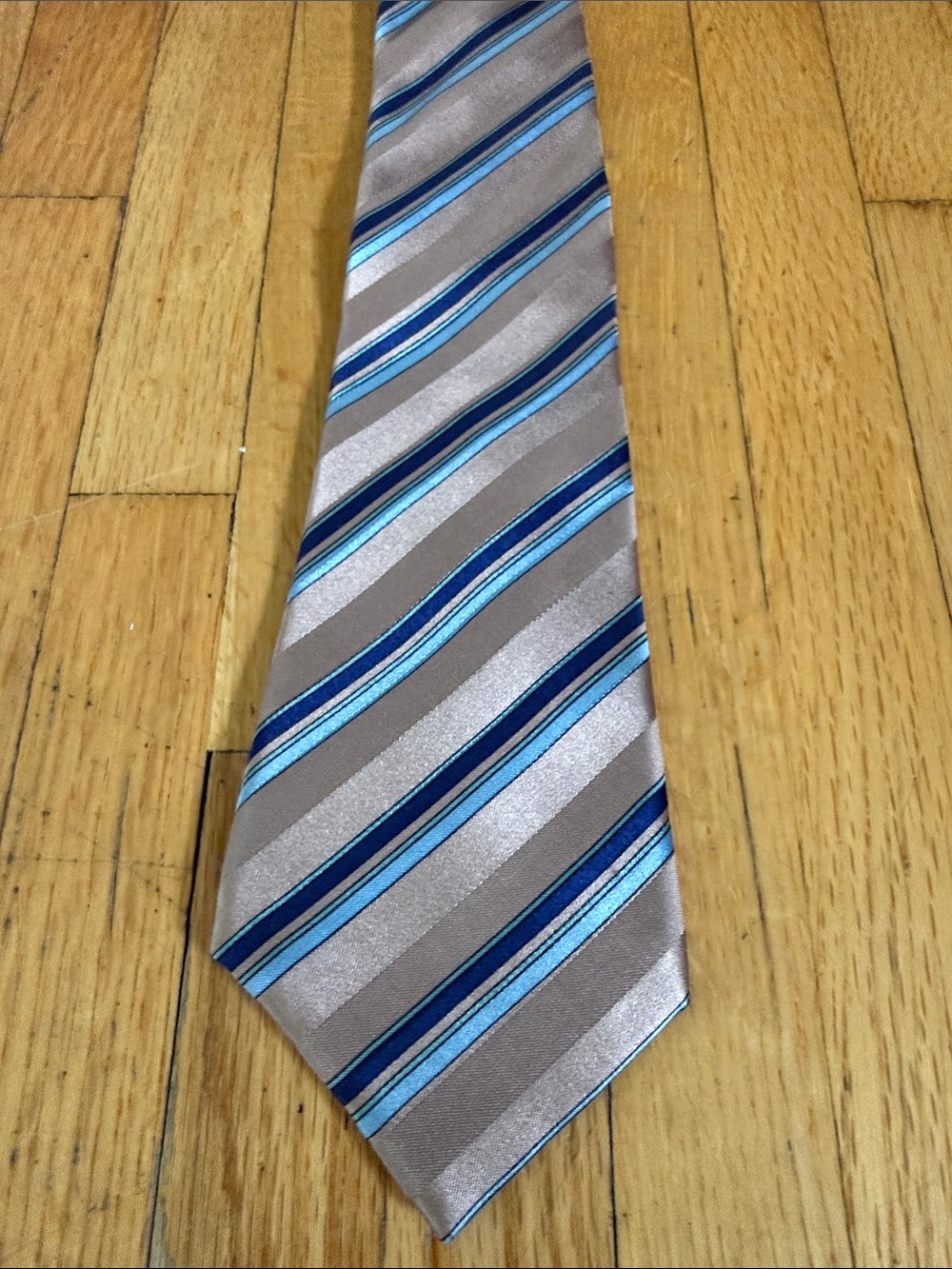 Lanvin Paris Silk Tie Beige Blue Striped Made in France Designer